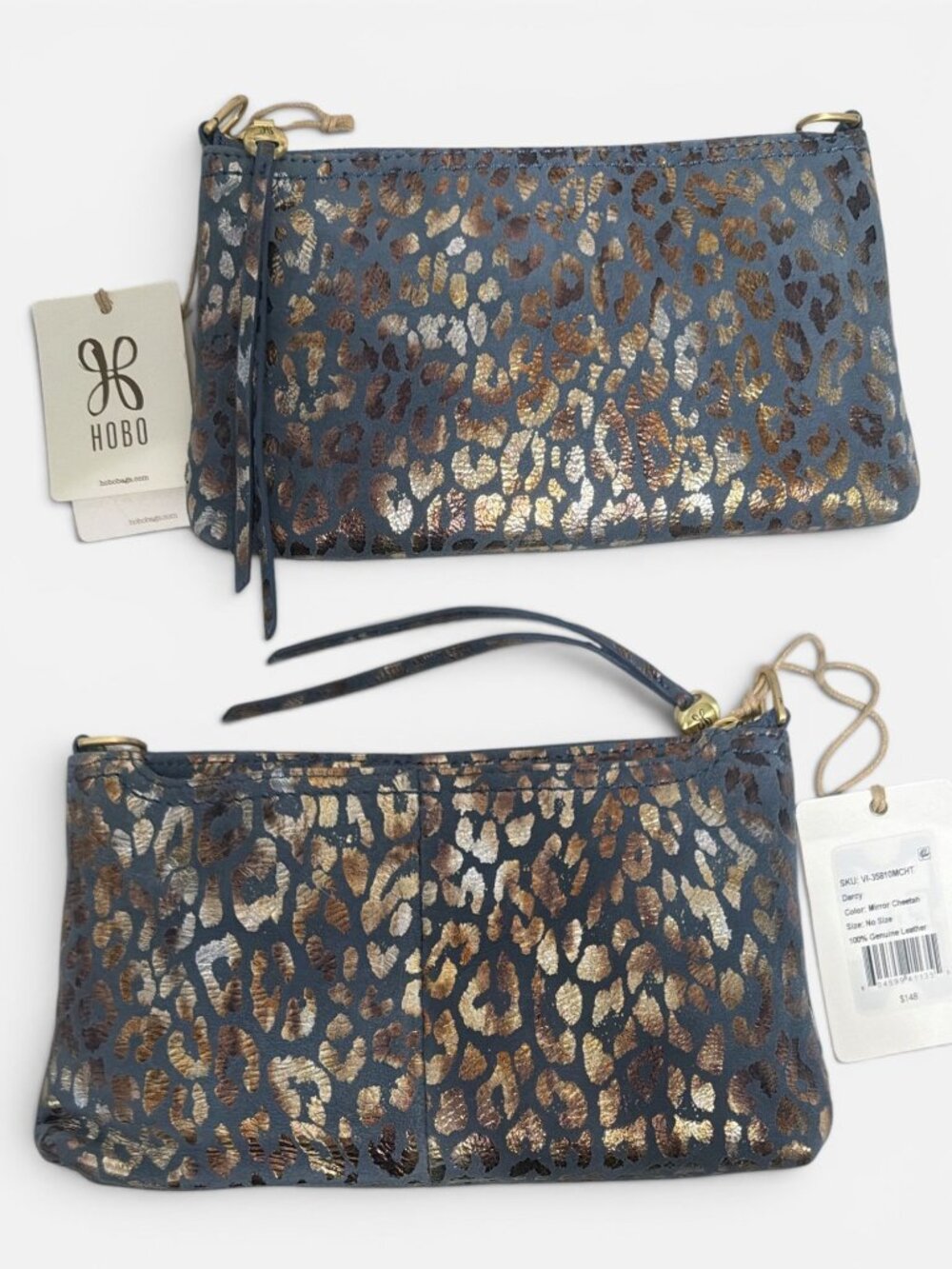 HOBO Darcy Crossbody Blue Mirror Cheetah Print Leather 3-way Bag Party Clutch NW - Picture 8 of 12